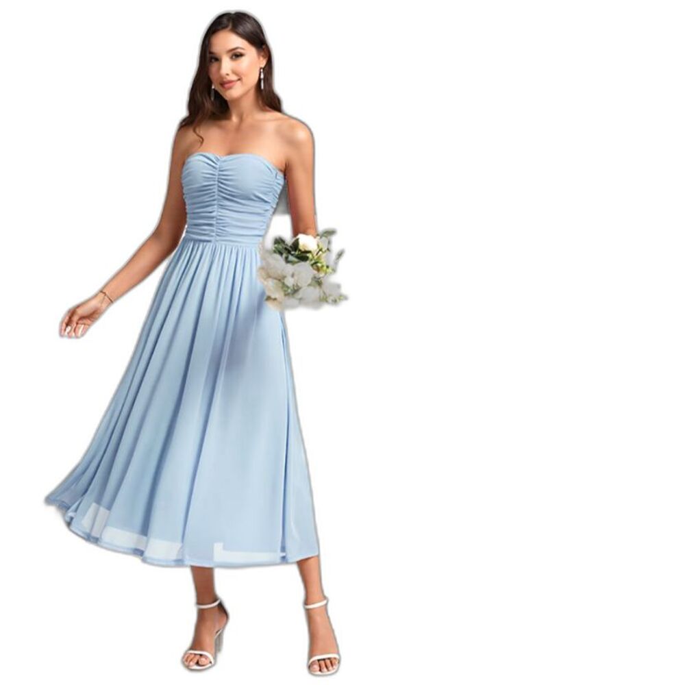 New Strapless Summer Formal Pastel Blue Chiffon Dress Medium